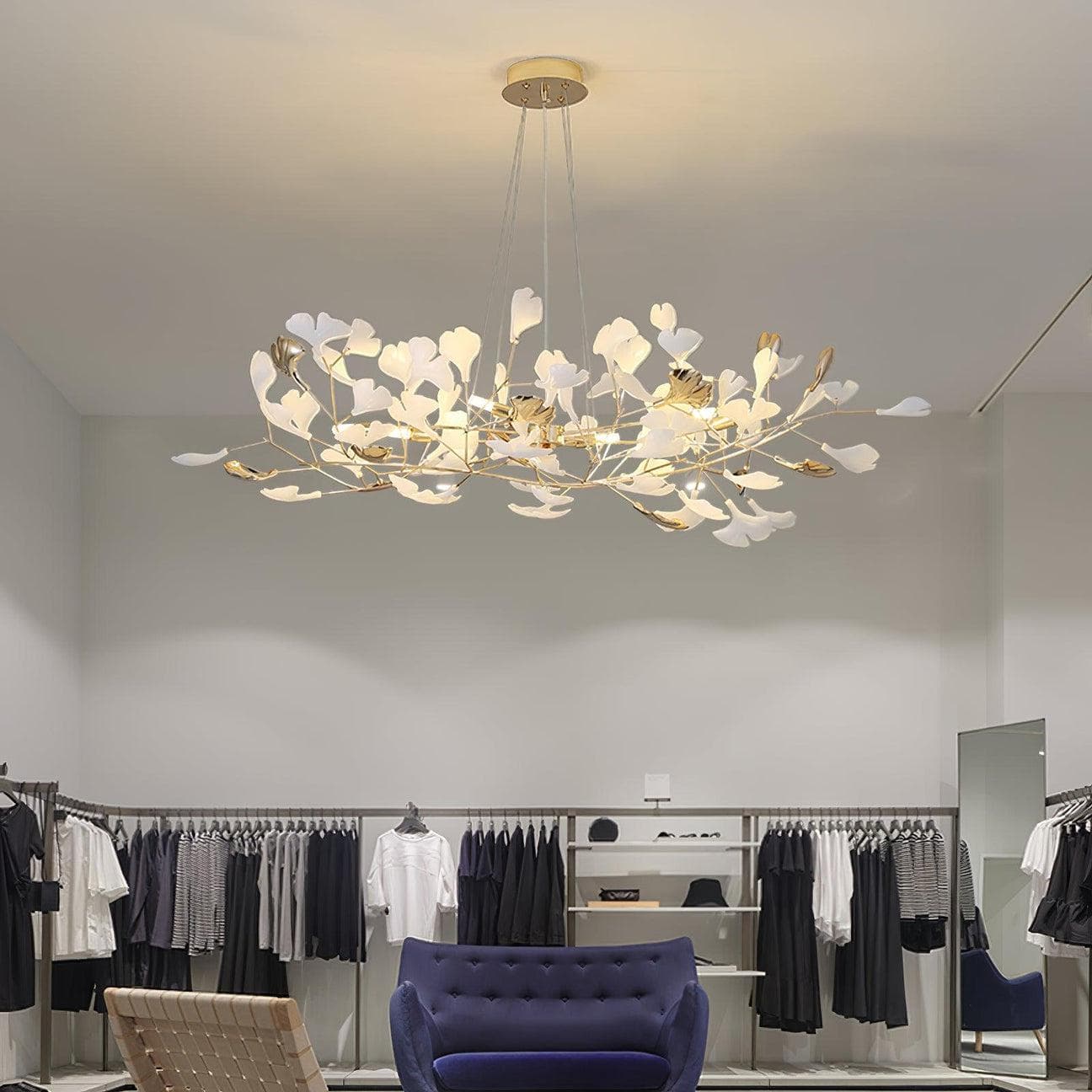 Gingko Chandelier N USE White and Gold