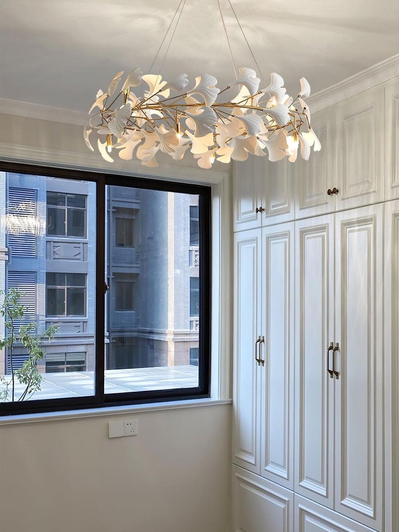 Gingko Chandelier O USE White and Gold