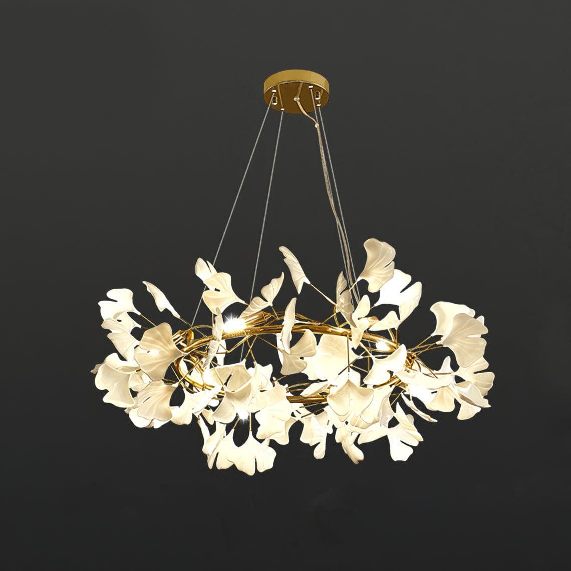 Gingko Chandelier O USE White and Gold