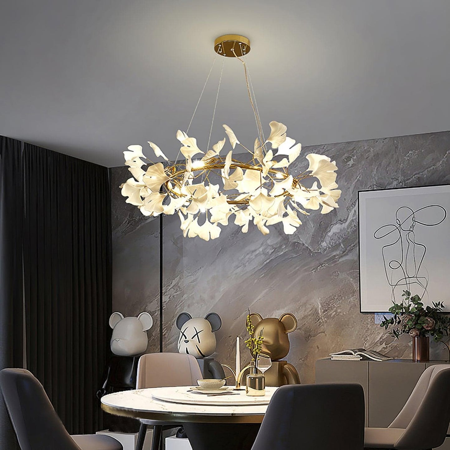 Gingko Chandelier O USE White and Gold