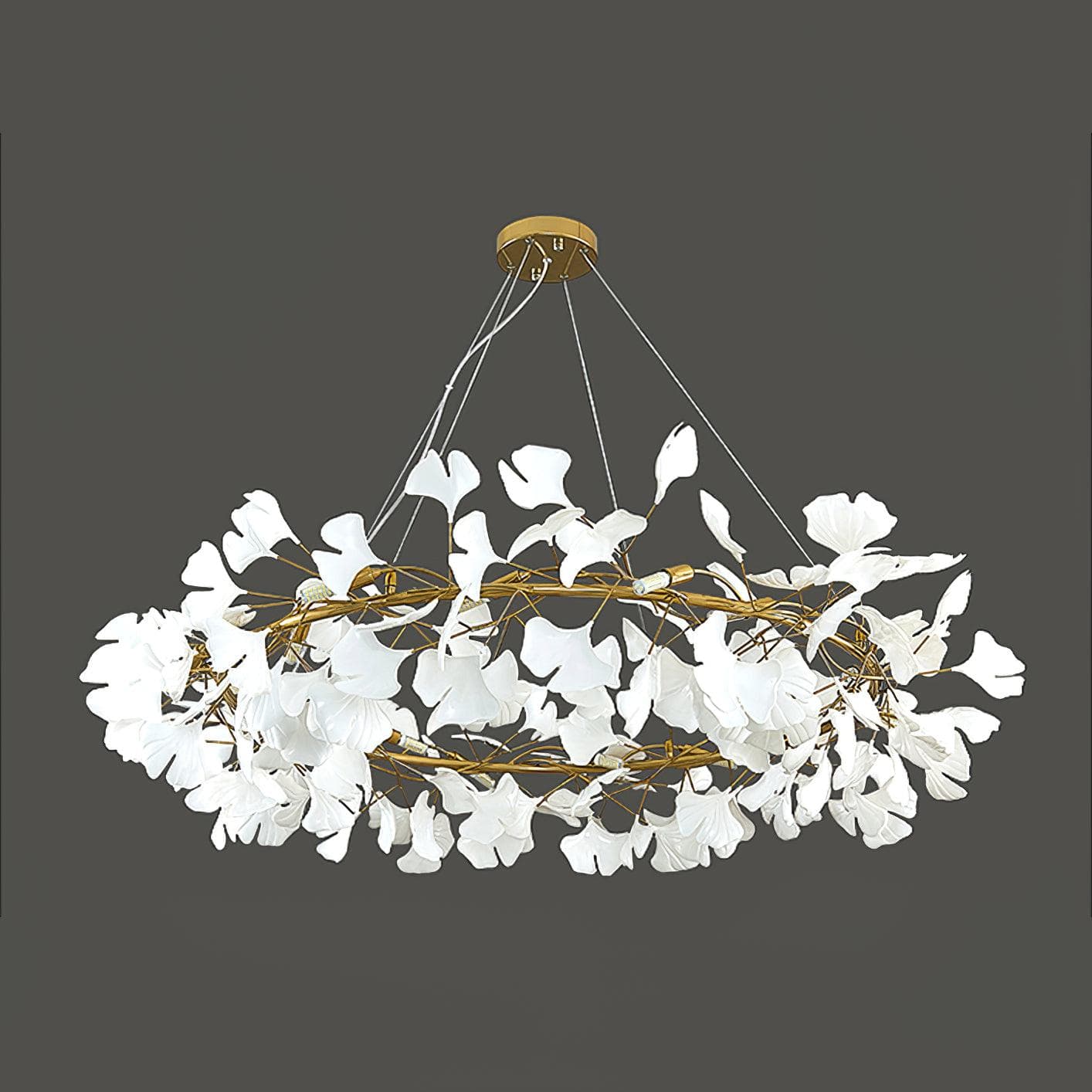 Gingko Chandelier O USE White and Gold