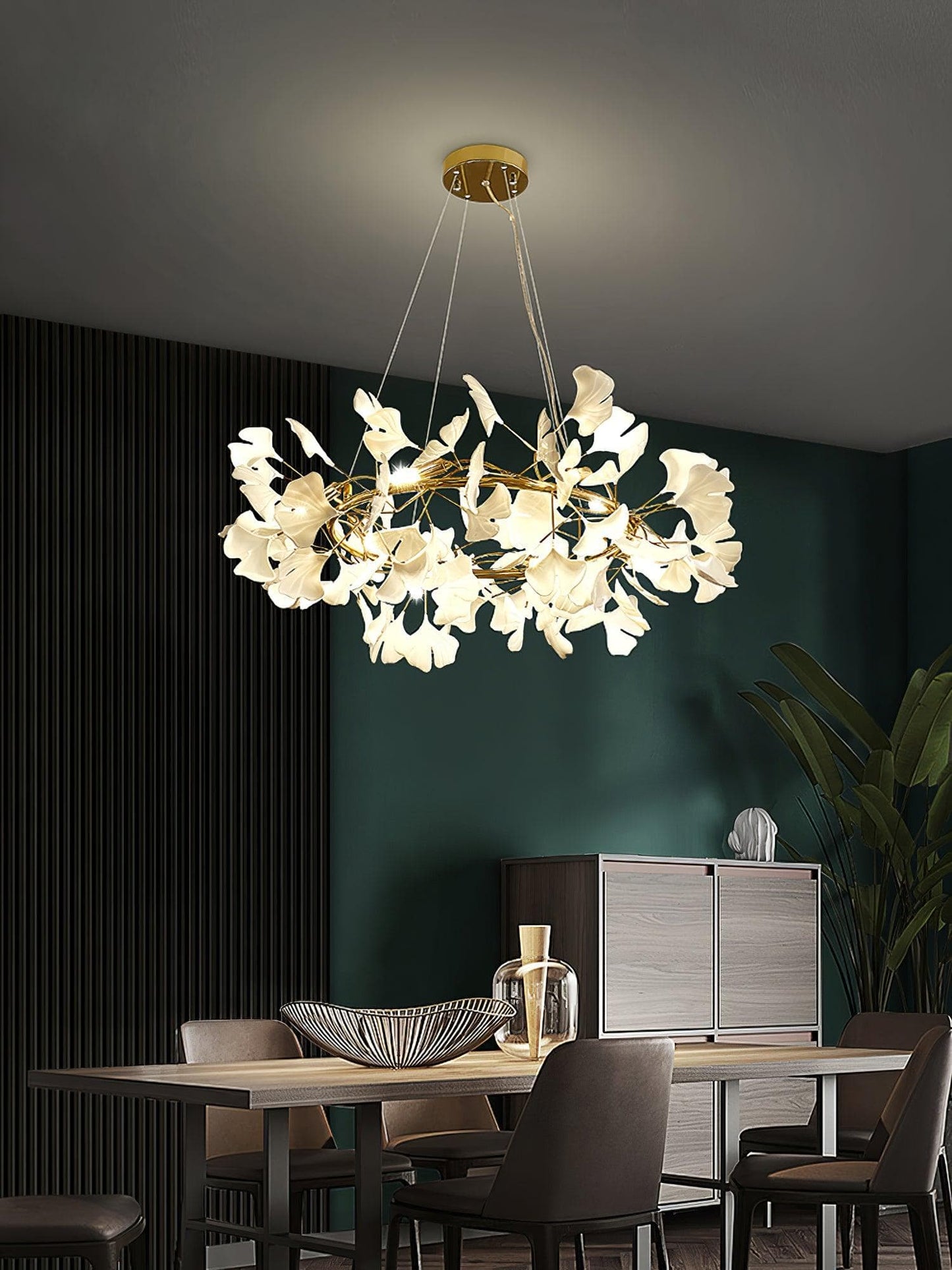 Gingko Chandelier O USE White and Gold