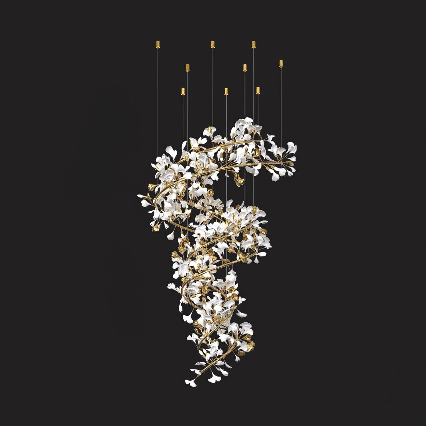 Gingko Chandelier Q USE White and Gold