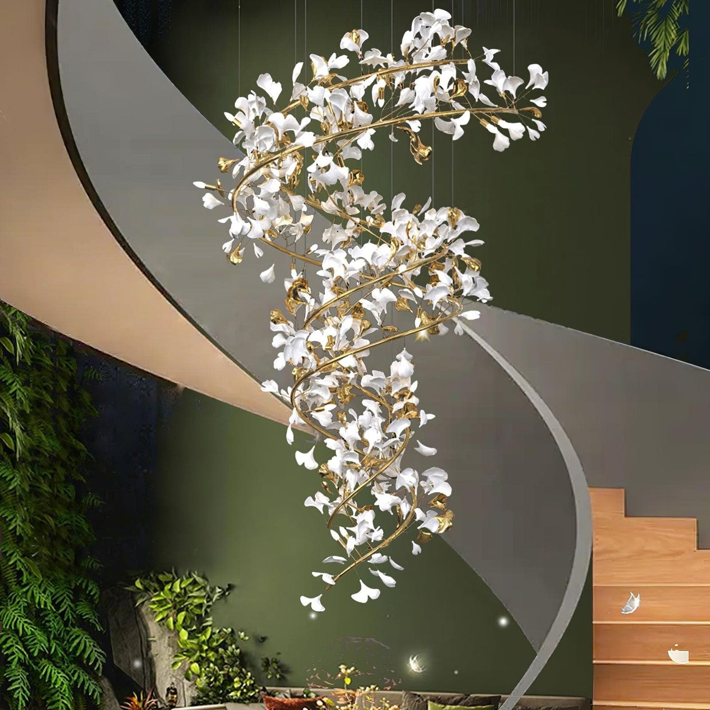 Gingko Chandelier Q USE White and Gold