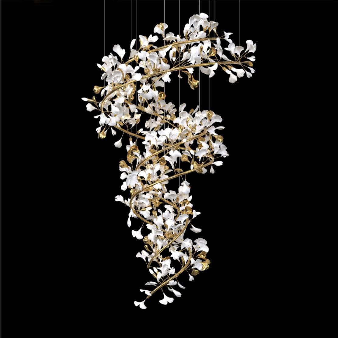 Gingko Chandelier Q USE White and Gold