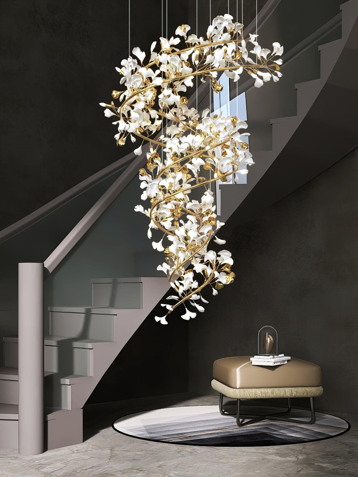Gingko Chandelier Q USE White and Gold