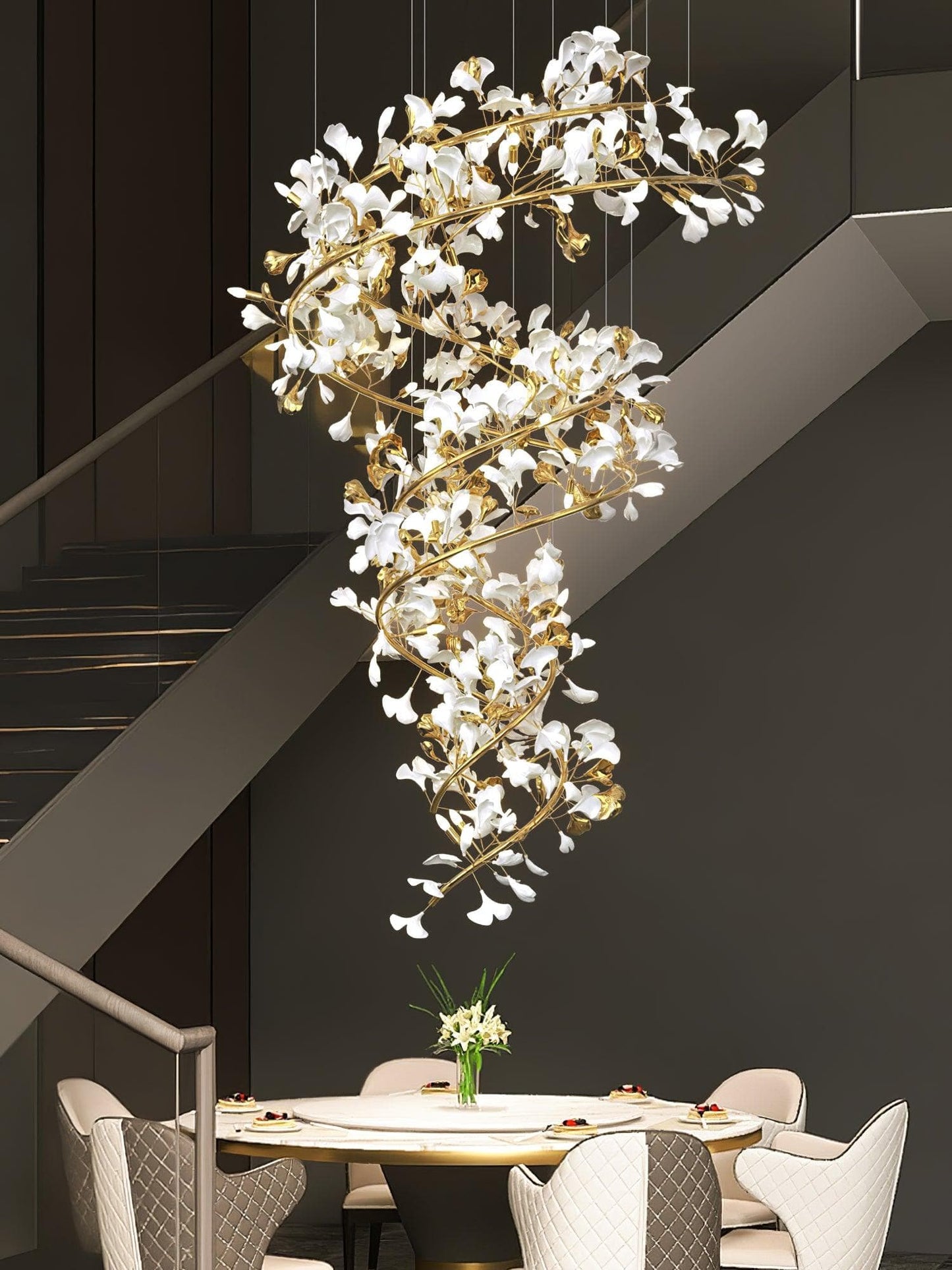 Gingko Chandelier Q USE White and Gold