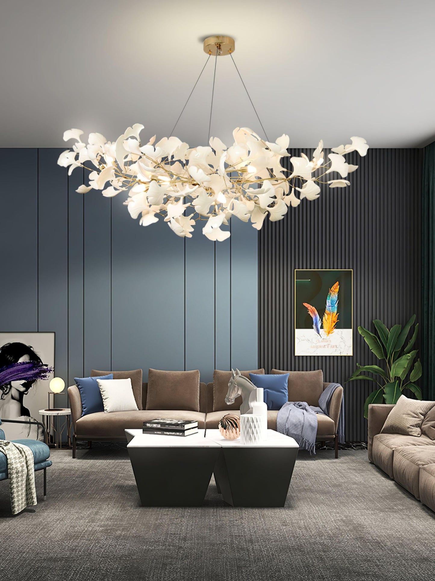 Gingko Chandelier S USE White and Gold