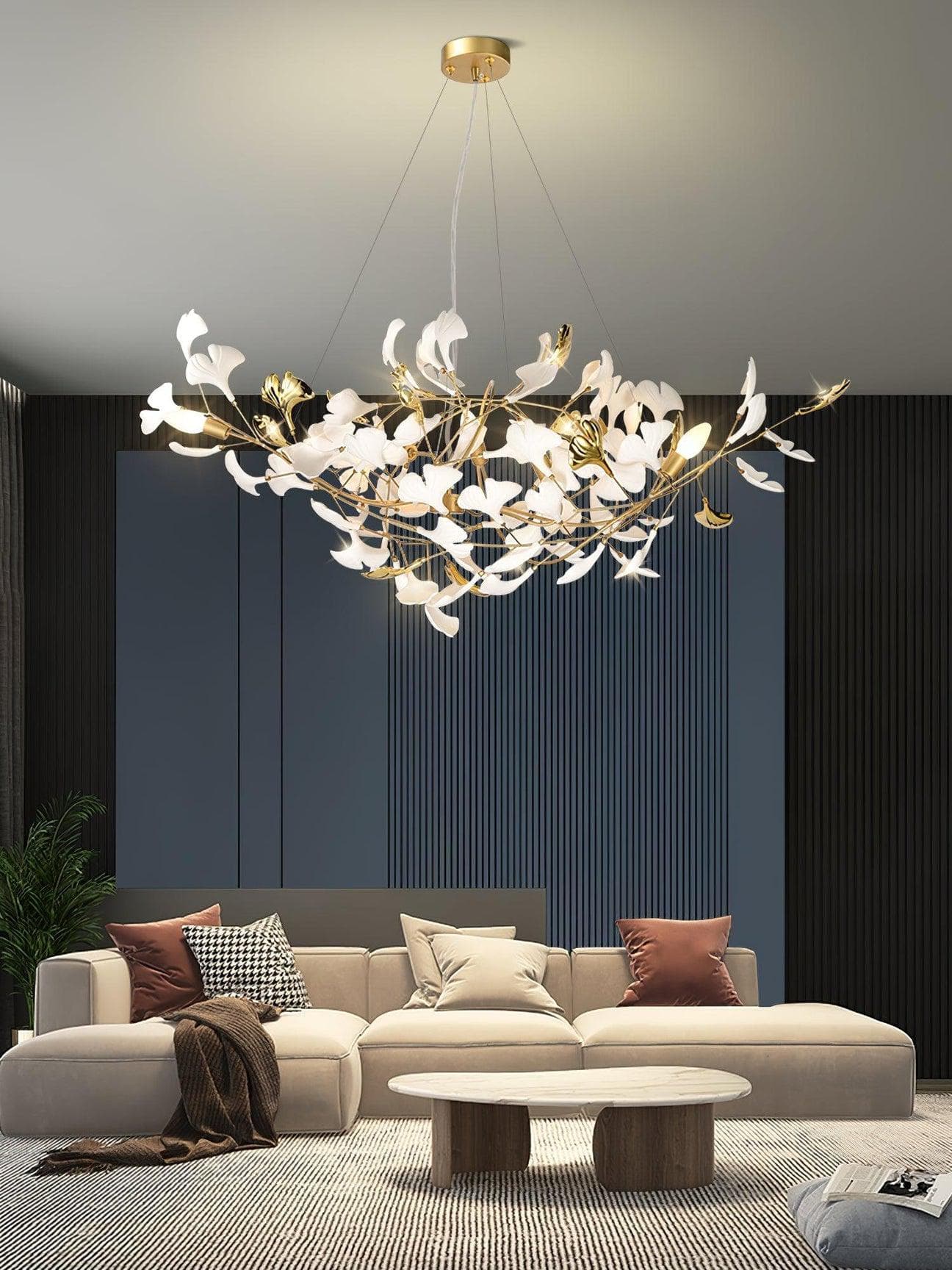 Gingko Chandelier S USE White and Gold