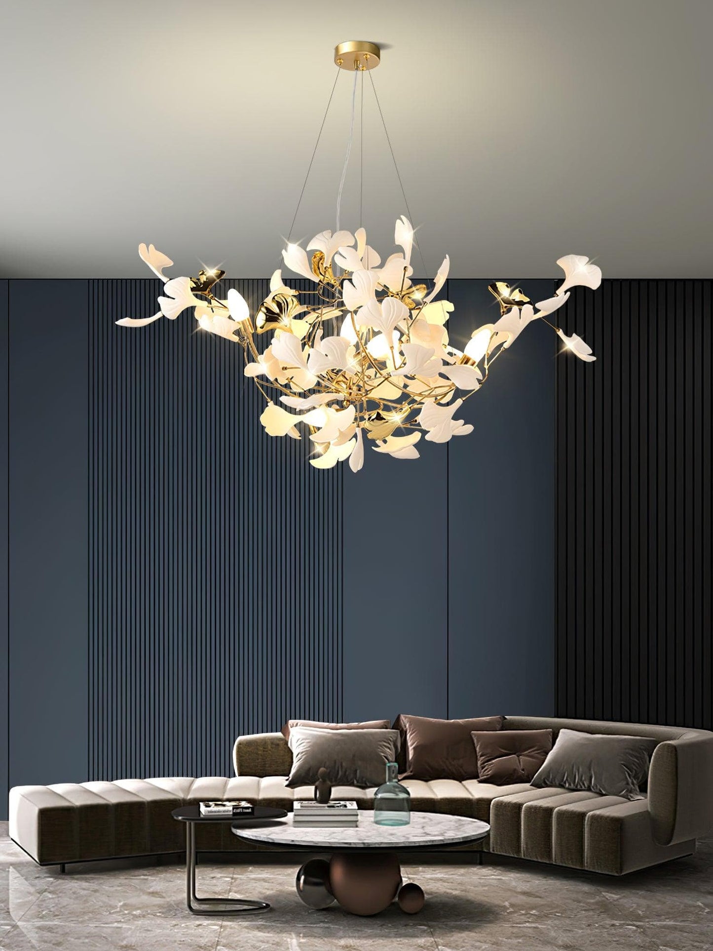 Gingko Chandelier S USE White and Gold