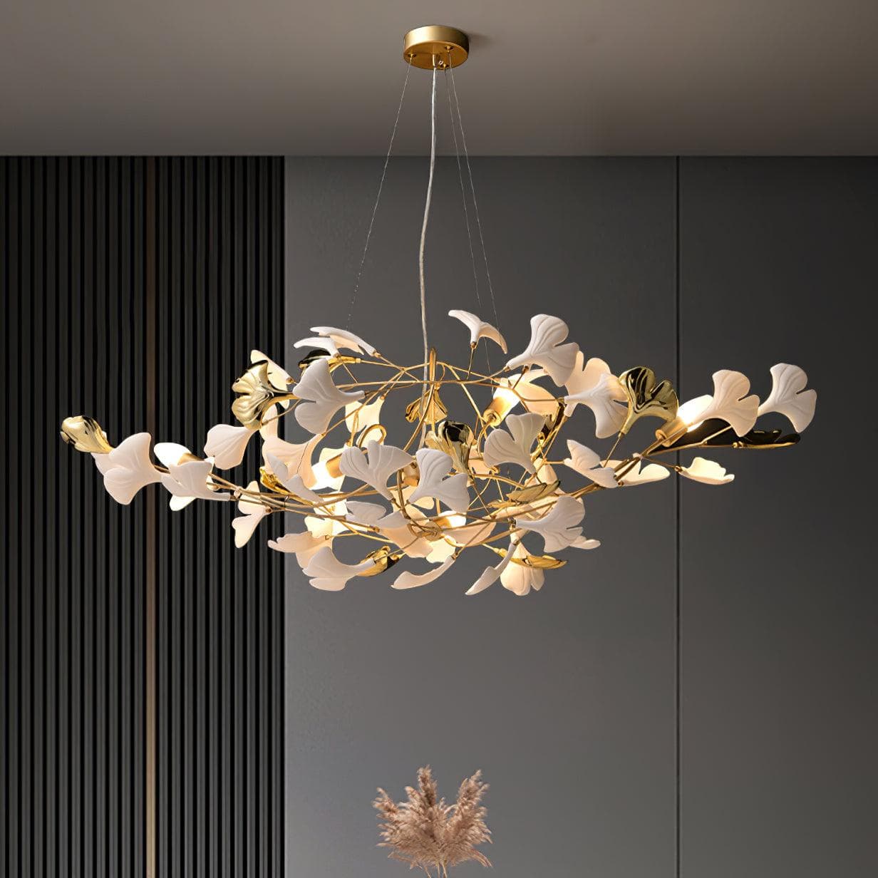 Gingko Chandelier S USE White and Gold