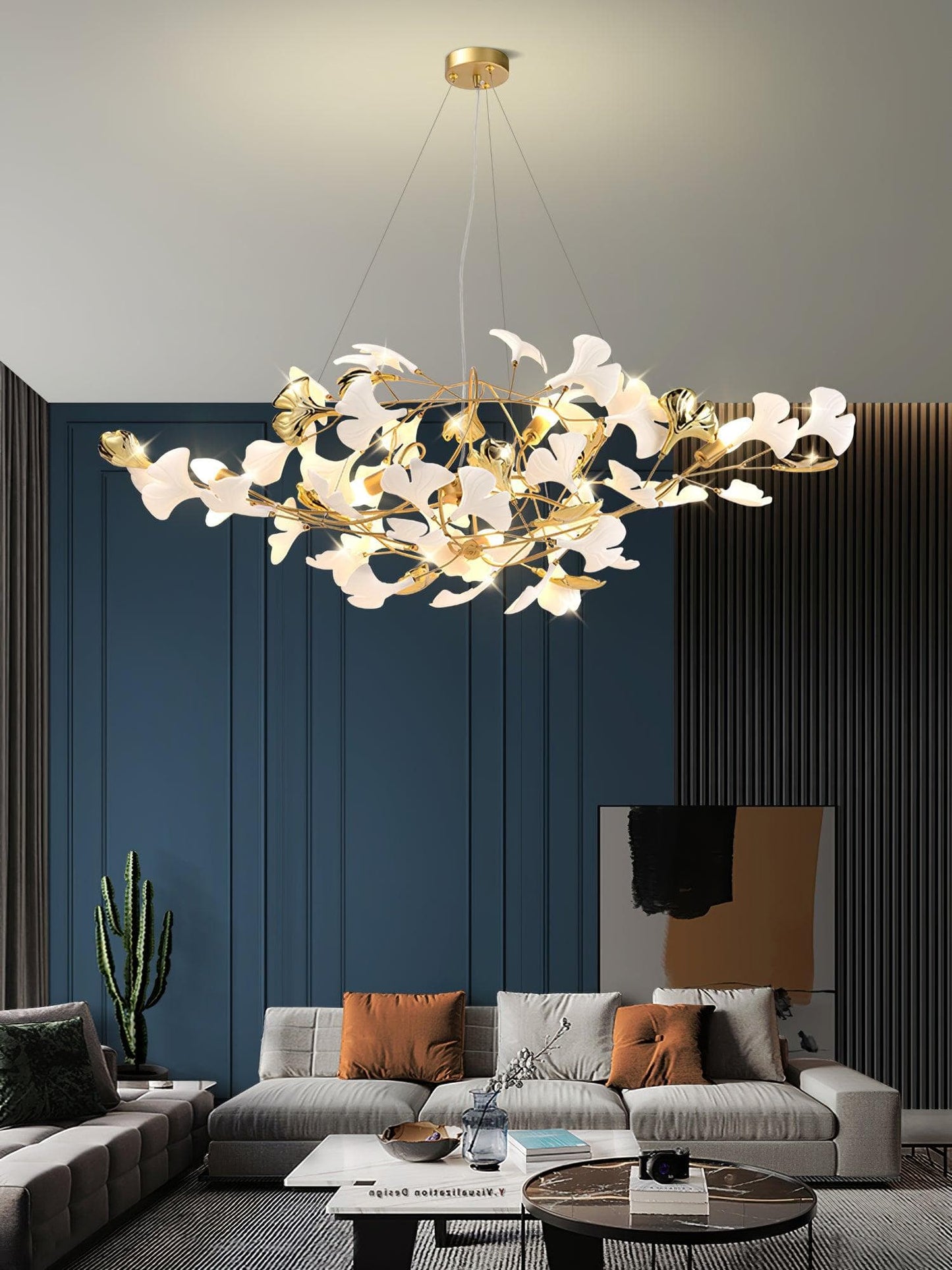 Gingko Chandelier S USE White and Gold
