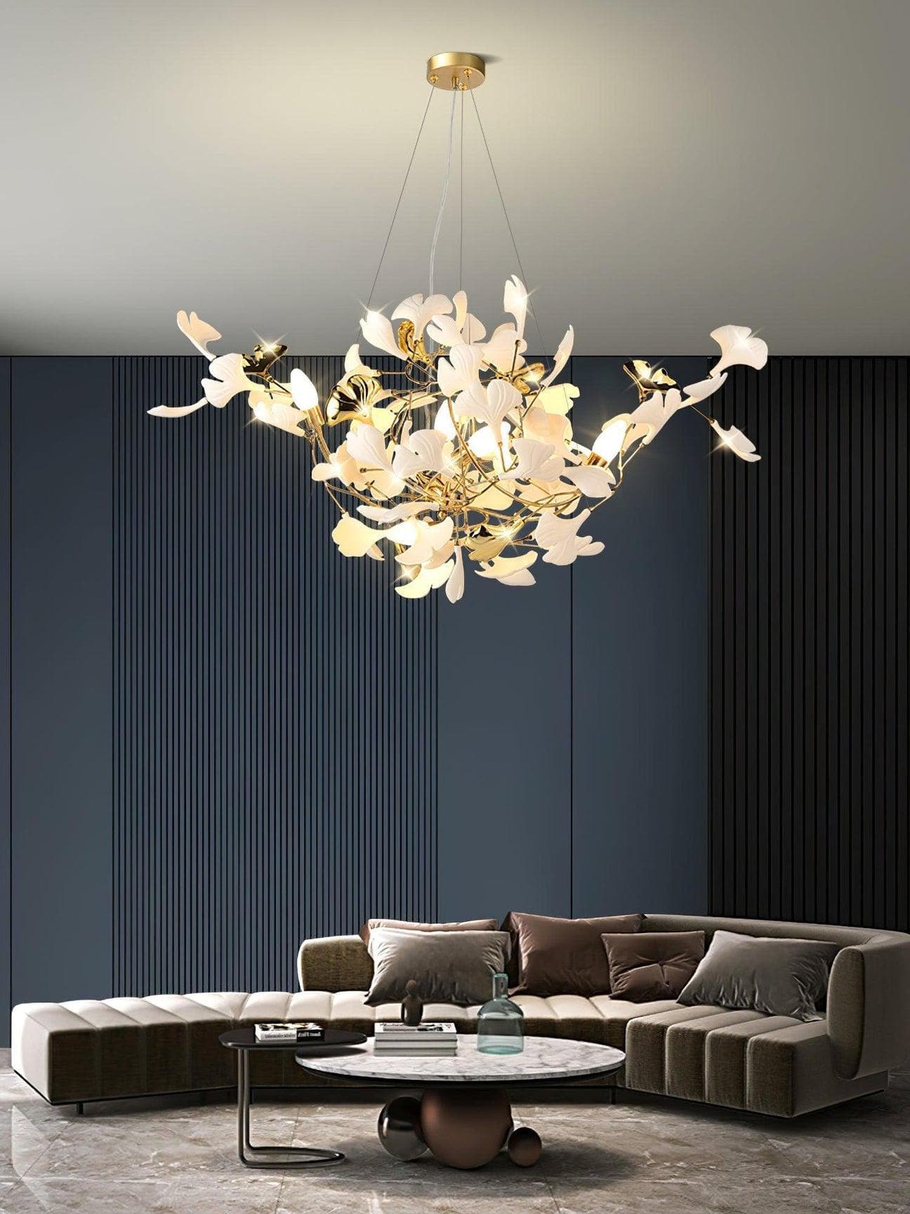 Gingko Chandelier S USE White and Gold