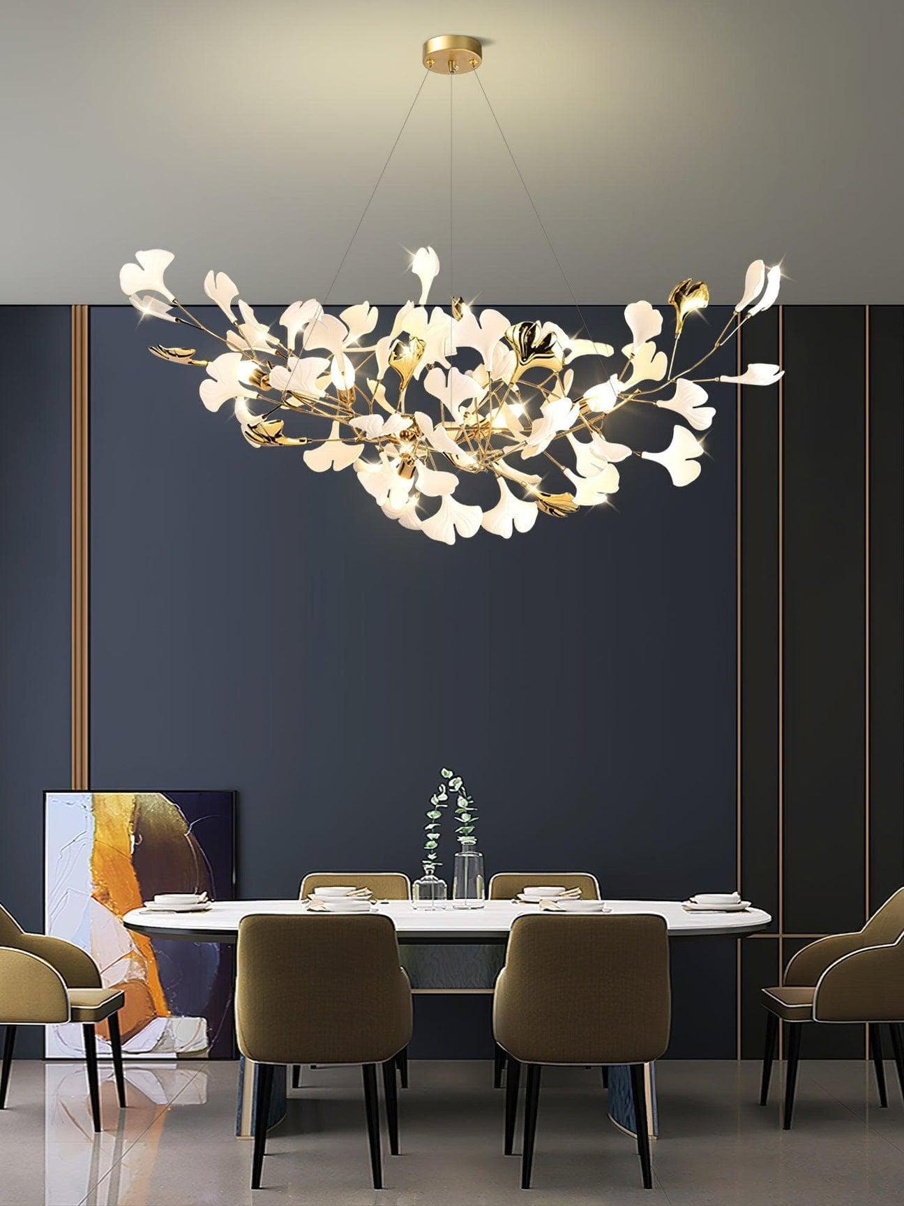 Gingko Chandelier S USE White and Gold