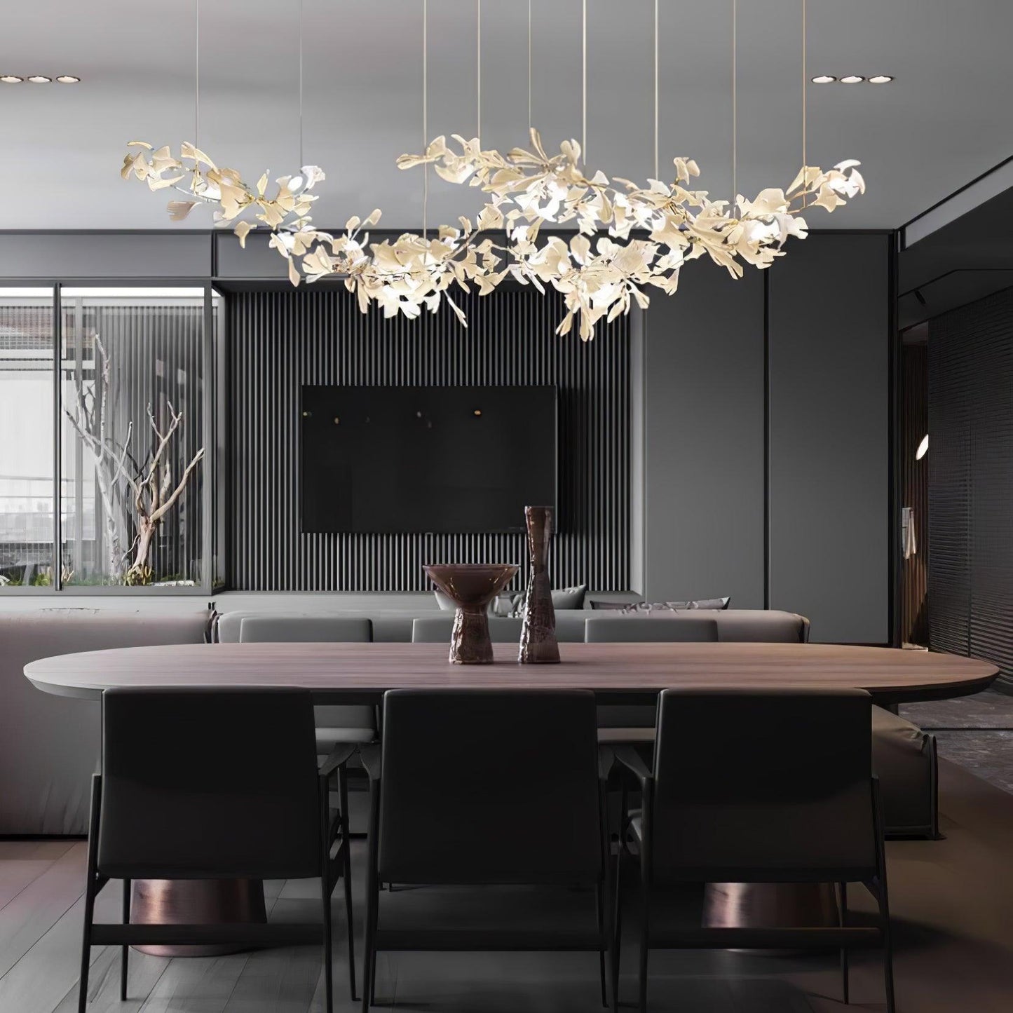 Gingko Double Tier Combination  Linear Chandelier