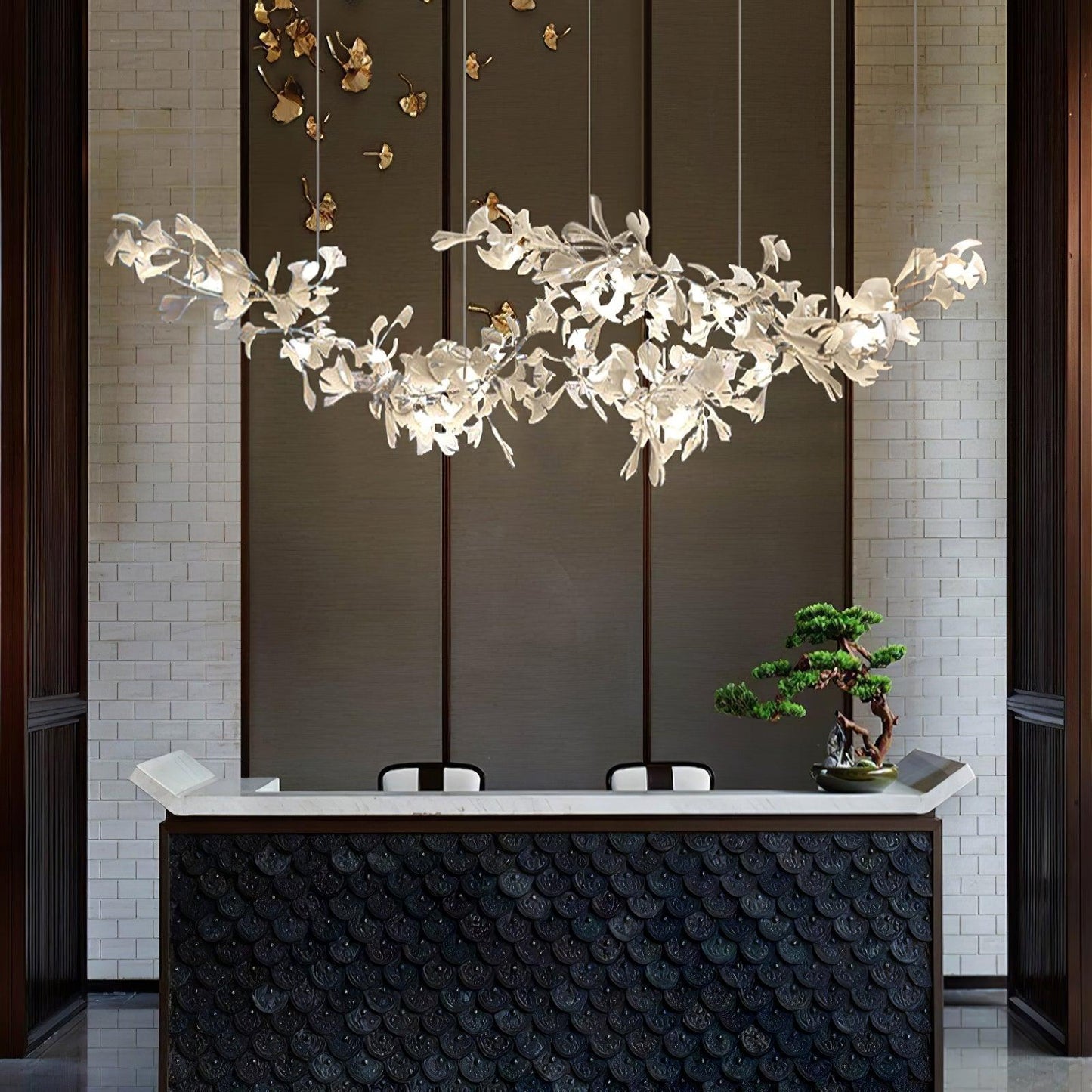 Gingko Double Tier Combination  Linear Chandelier