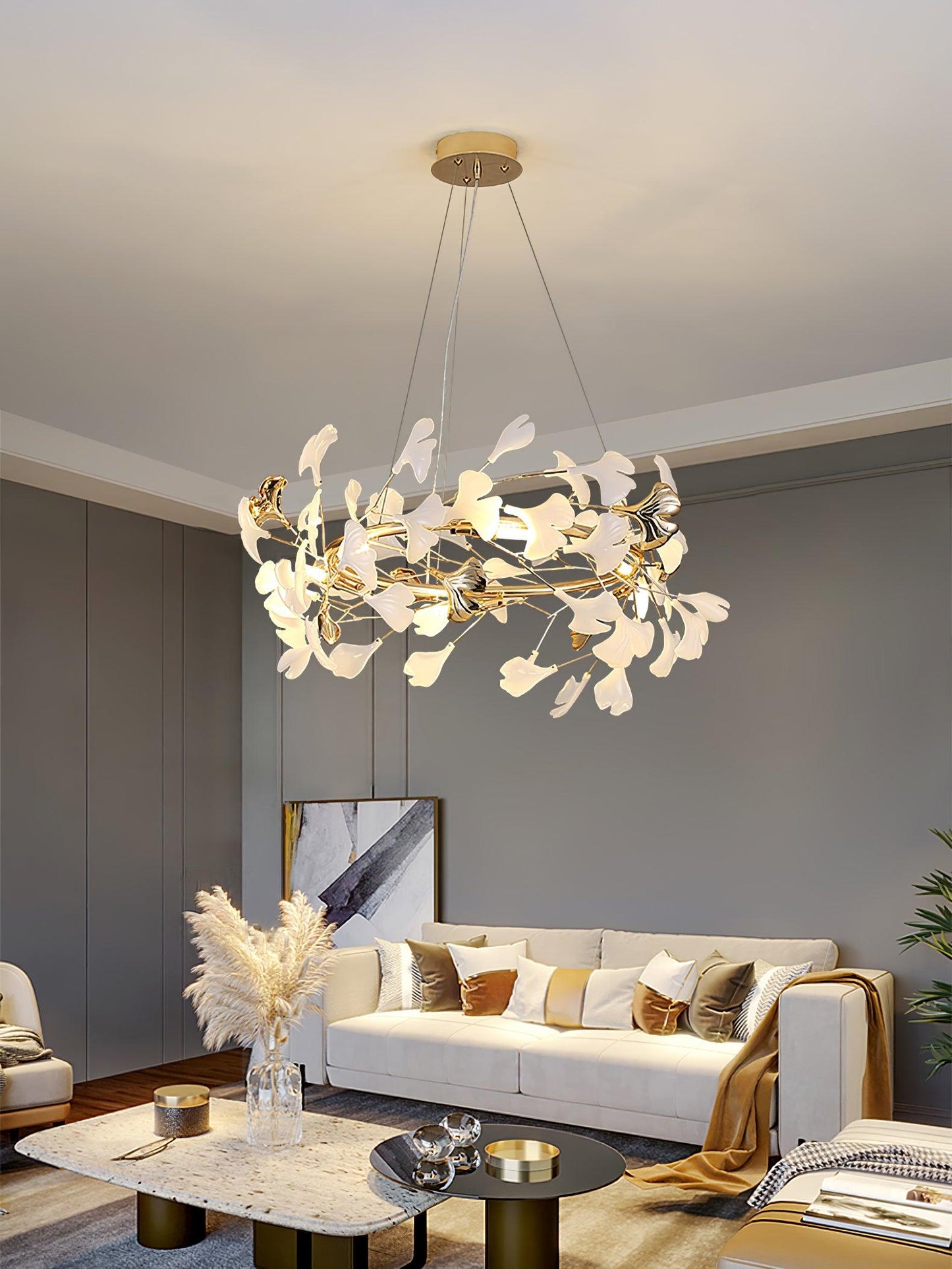 Gingko  Round  Chandelier For Cord