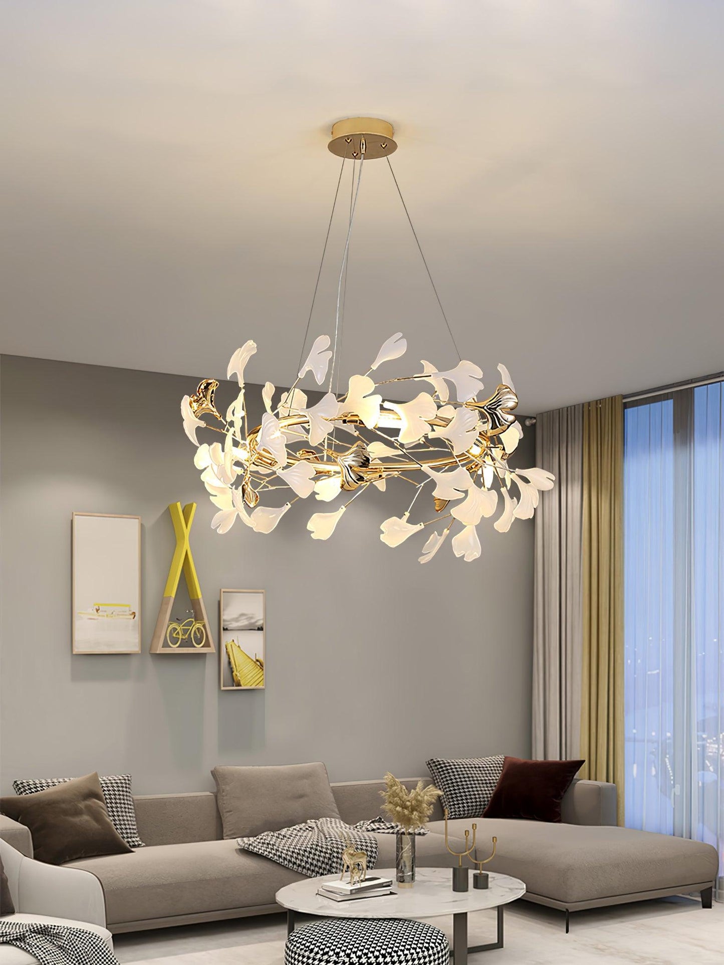 Gingko  Round  Chandelier For Cord
