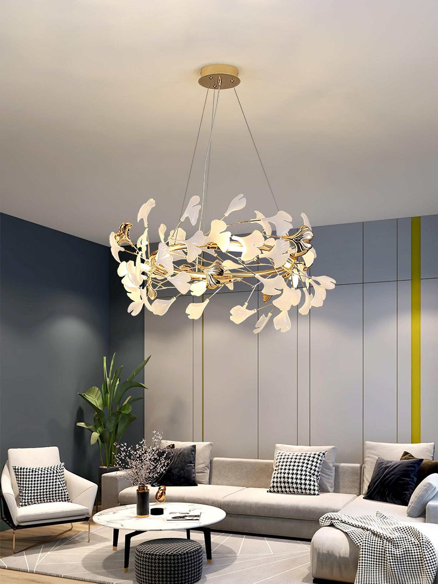 Gingko  Round  Chandelier For Cord