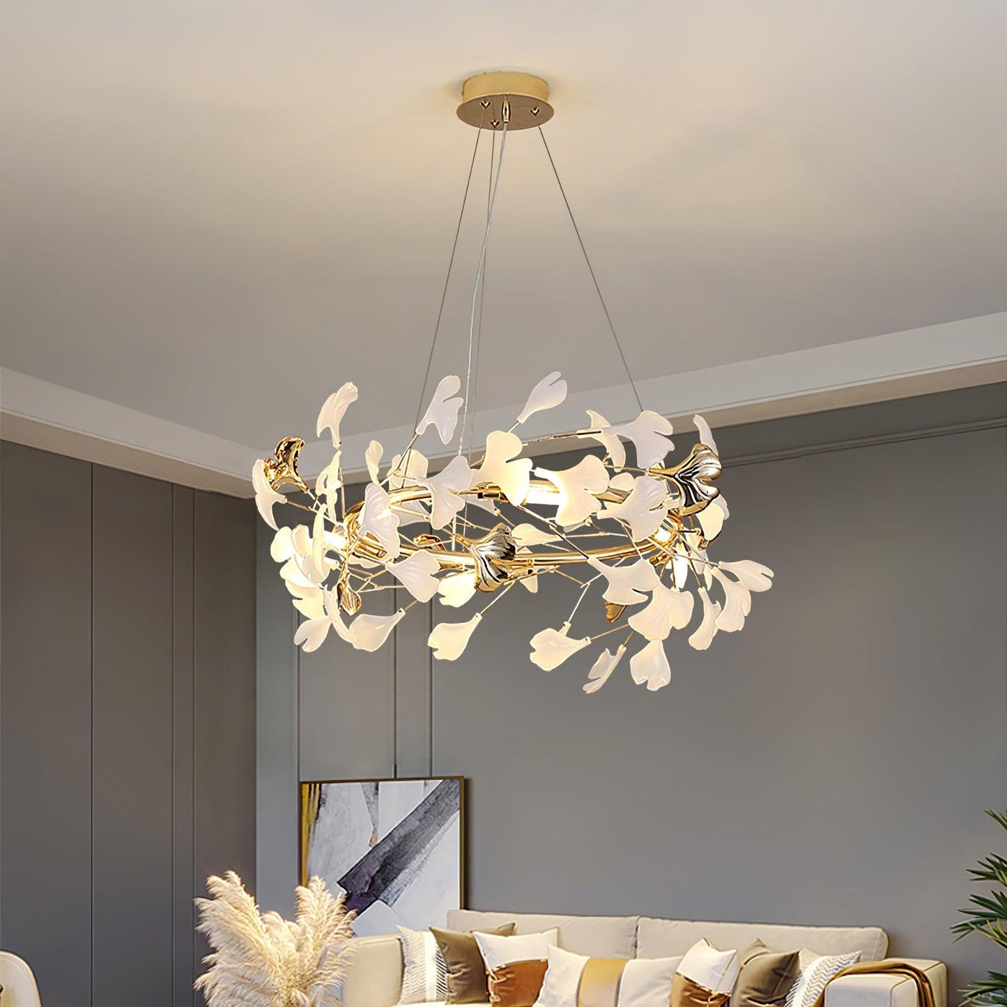 Gingko  Round  Chandelier For Cord