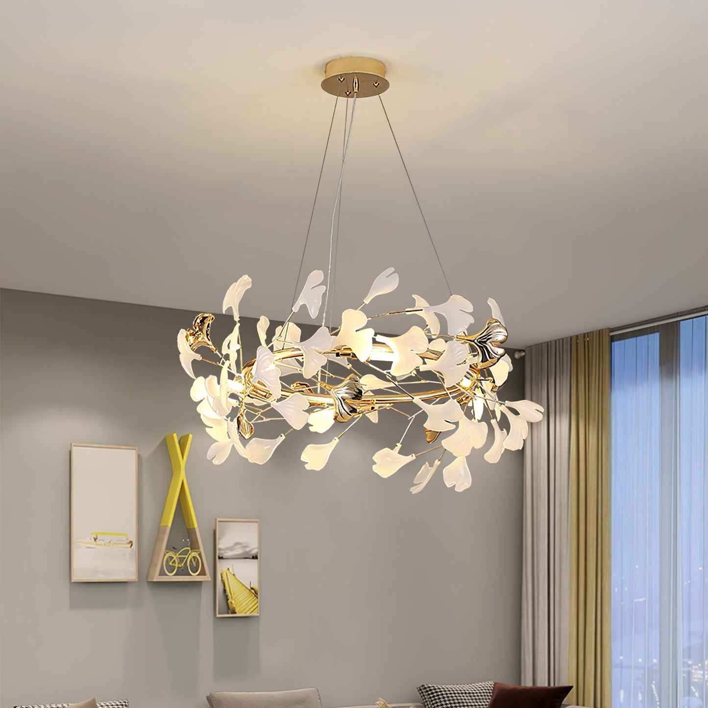 Gingko  Round  Chandelier For Cord