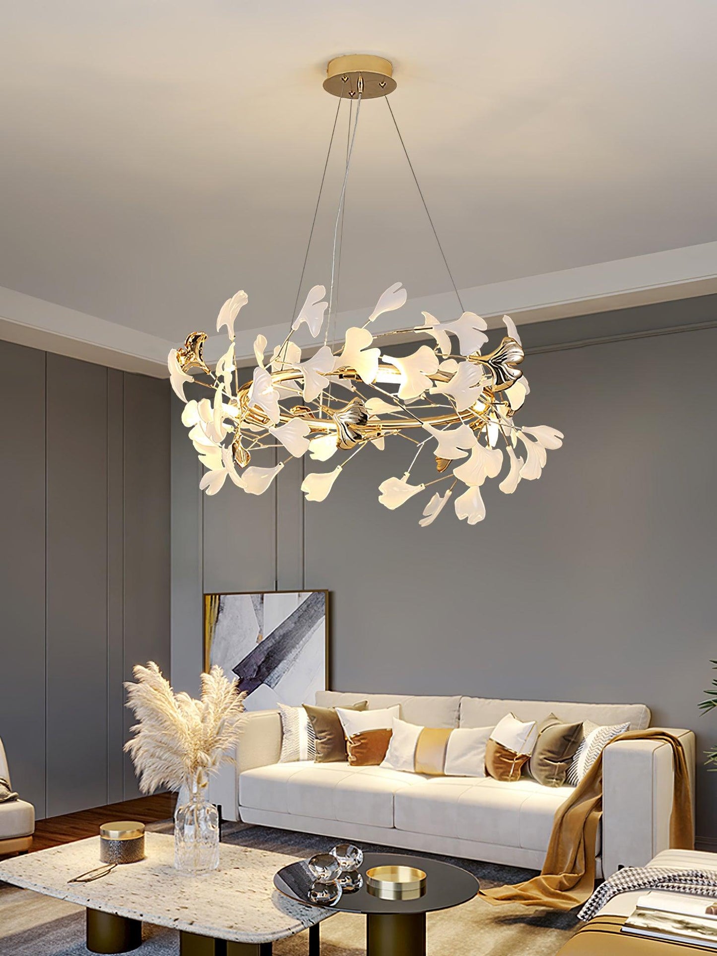 Gingko  Round  Chandelier For Cord
