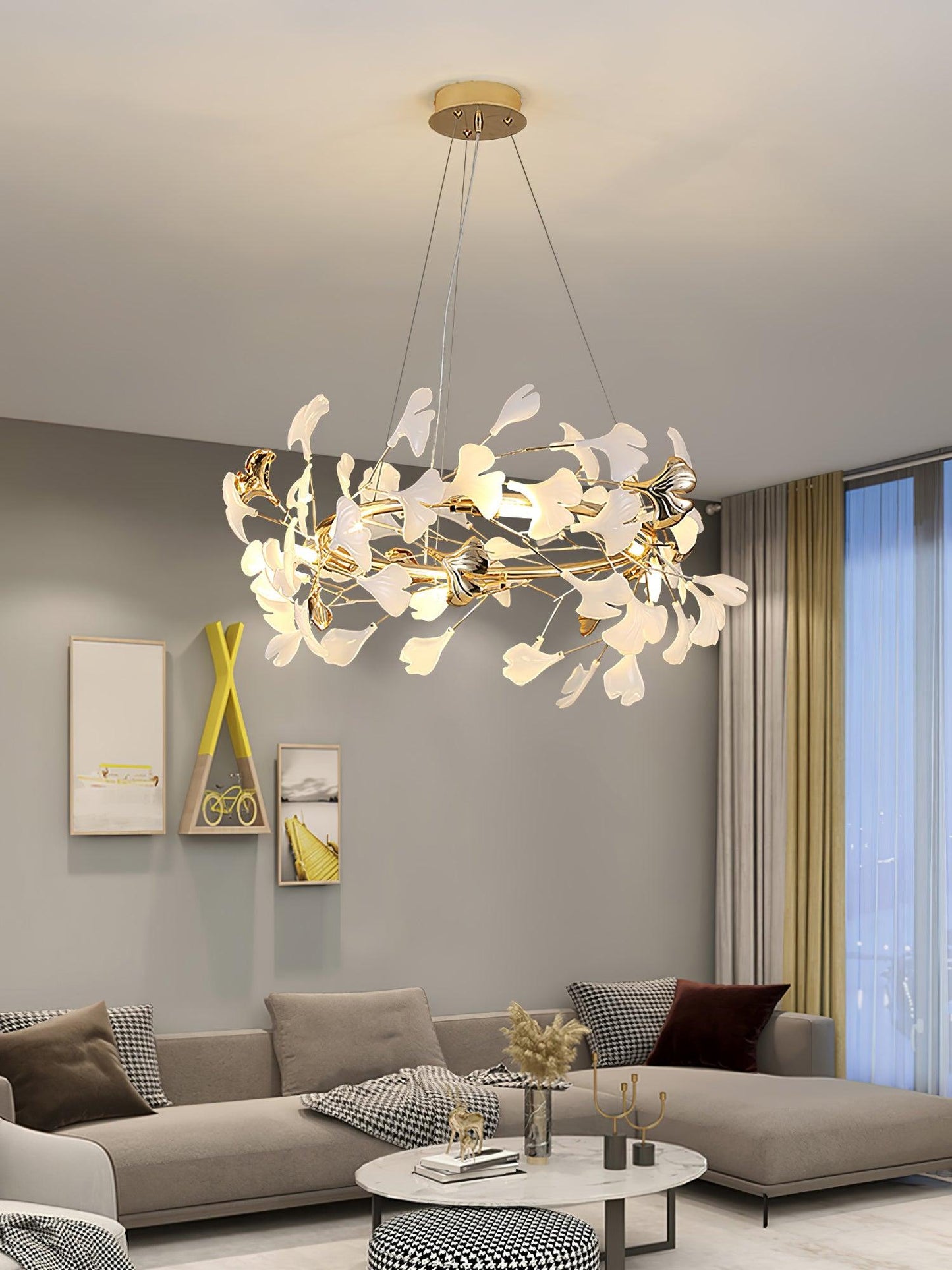 Gingko  Round  Chandelier For Cord
