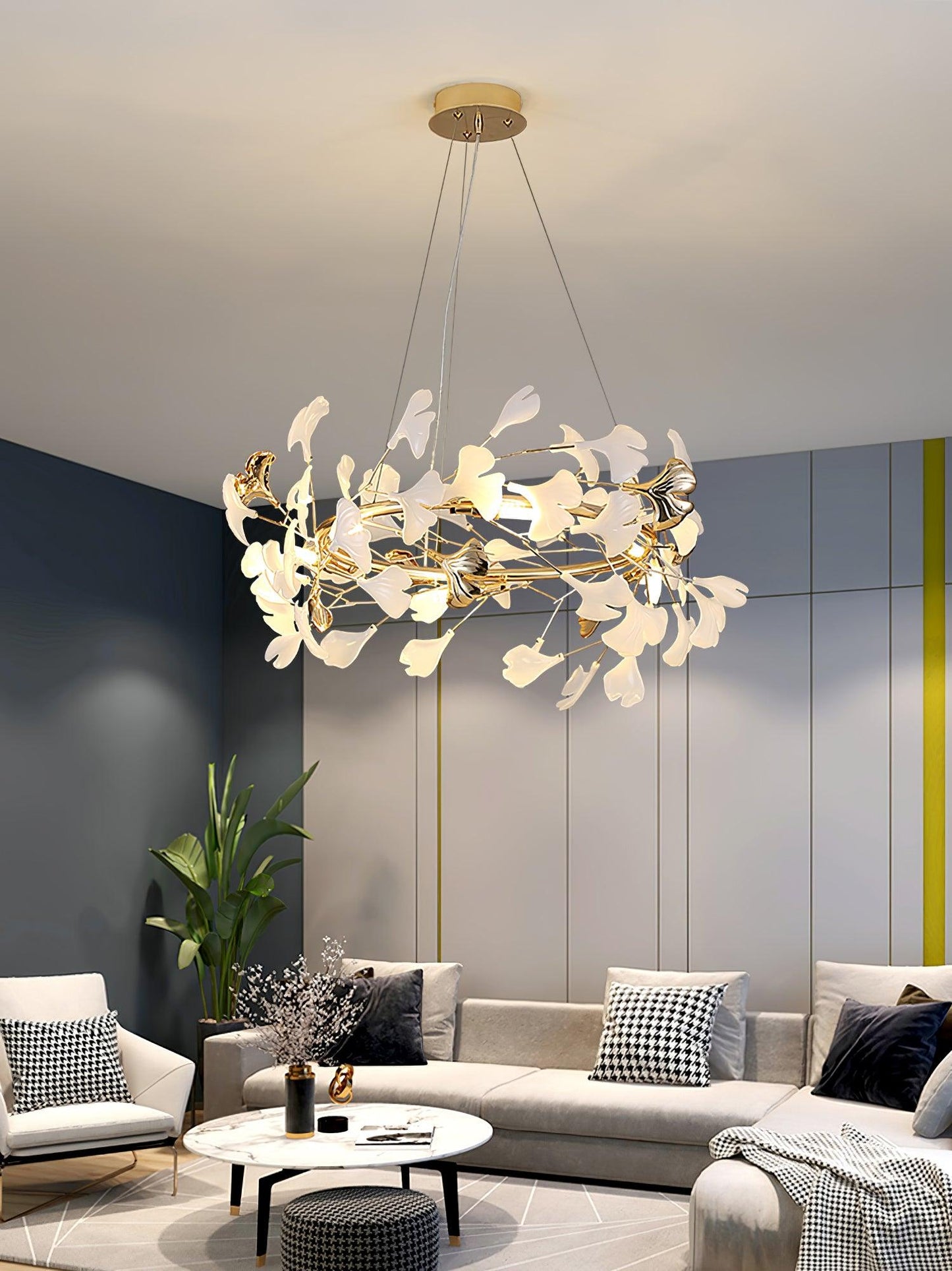Gingko  Round  Chandelier For Cord
