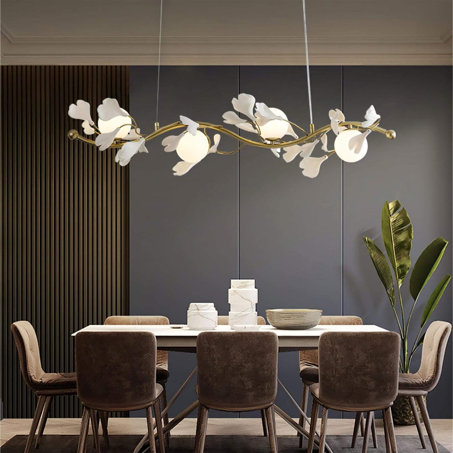 Gingko Glass Chandelier USE White and Gold