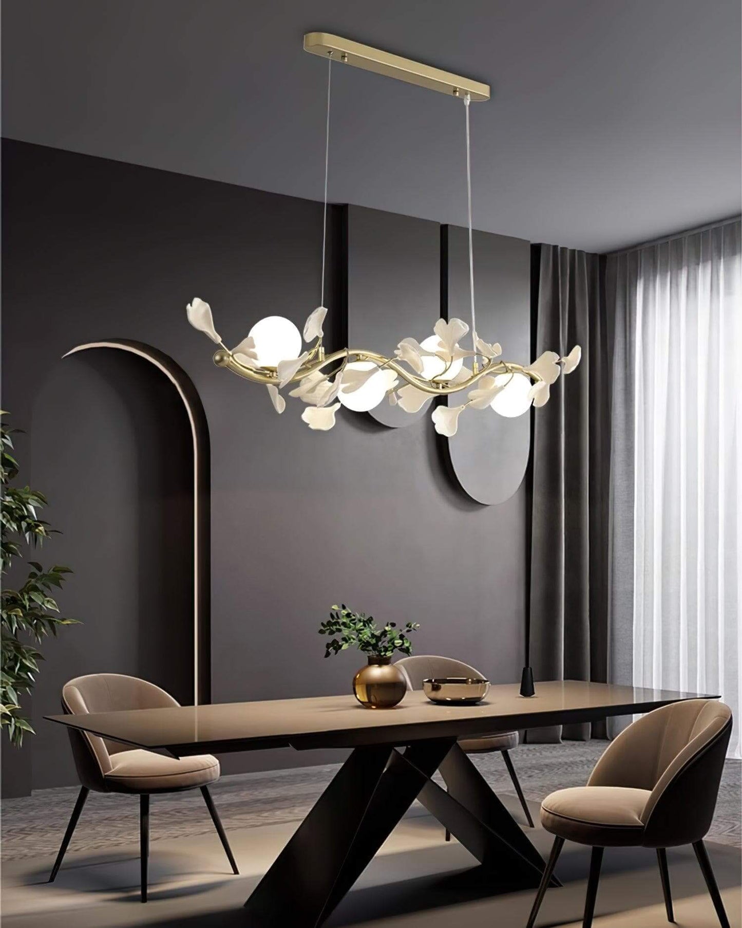 Gingko Glass Chandelier USE White and Gold