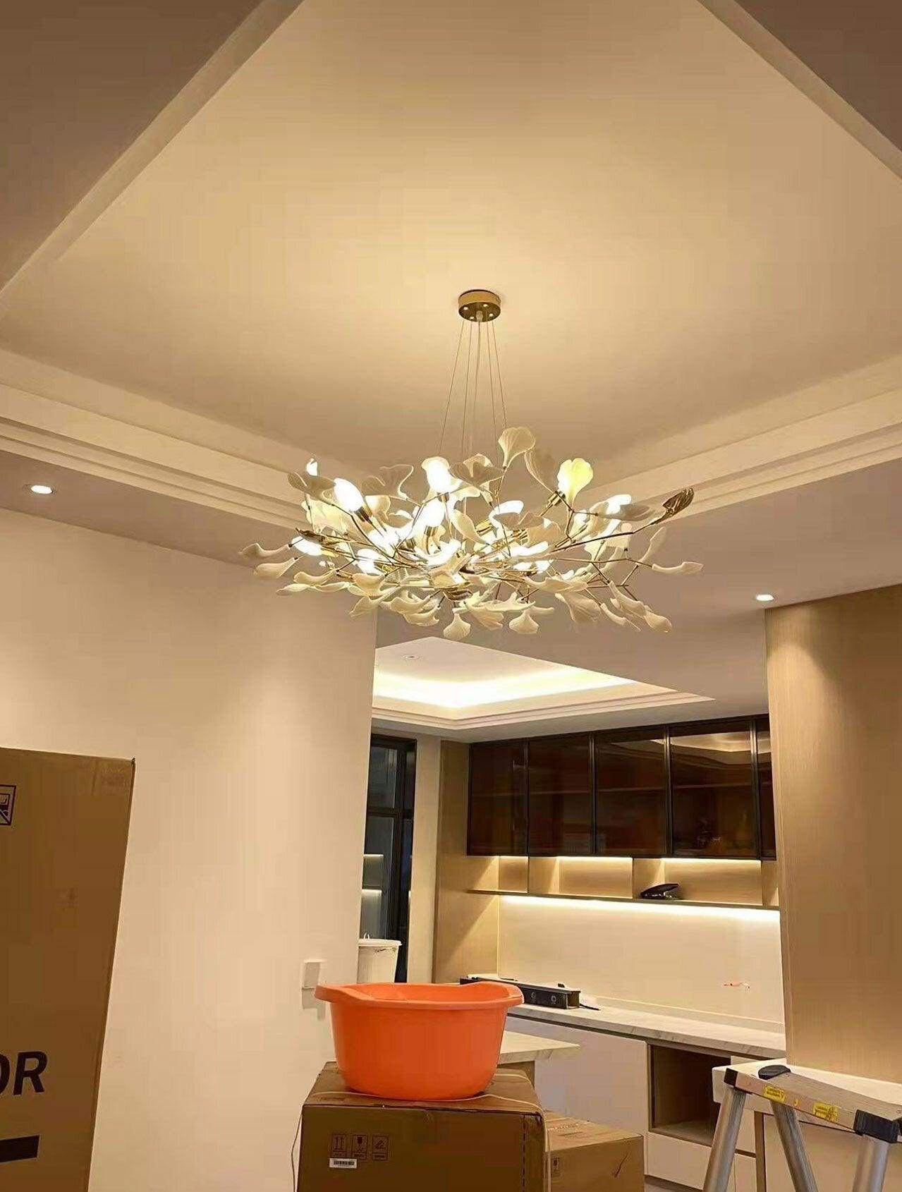 Gingko Chandelier B USE White and Gold