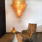 Gorgeous Murano Felci Amber Glass Chandelier 33.5"