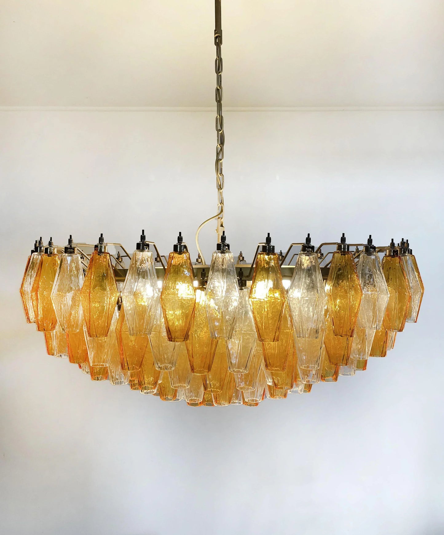 Murano Faceted Transparent Amber Glass Chandelier 35.4"