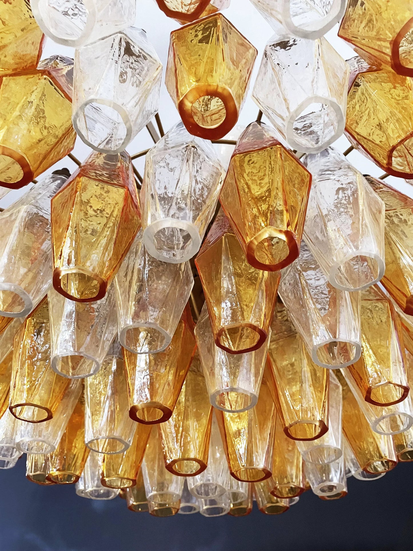 Murano Faceted Transparent Amber Glass Chandelier 35.4"