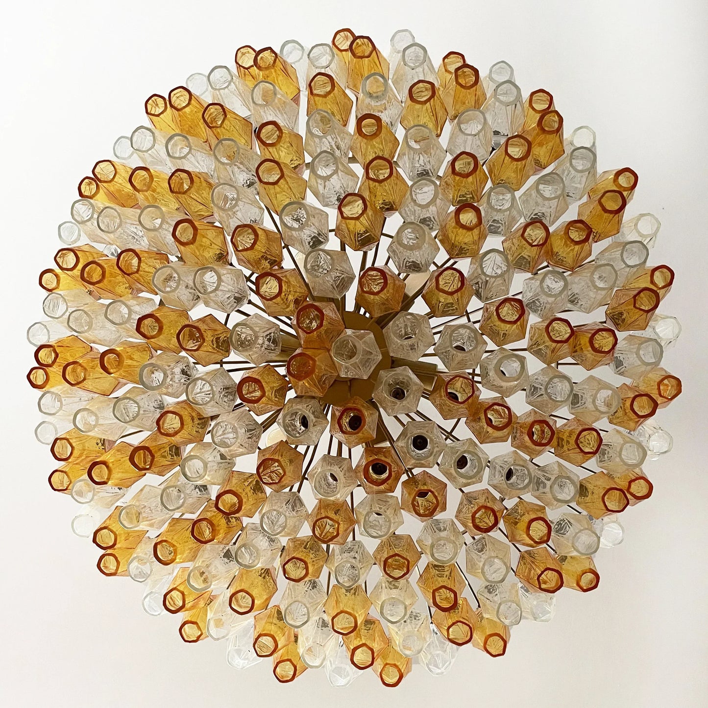 Murano Faceted Transparent Amber Glass Chandelier 35.4"