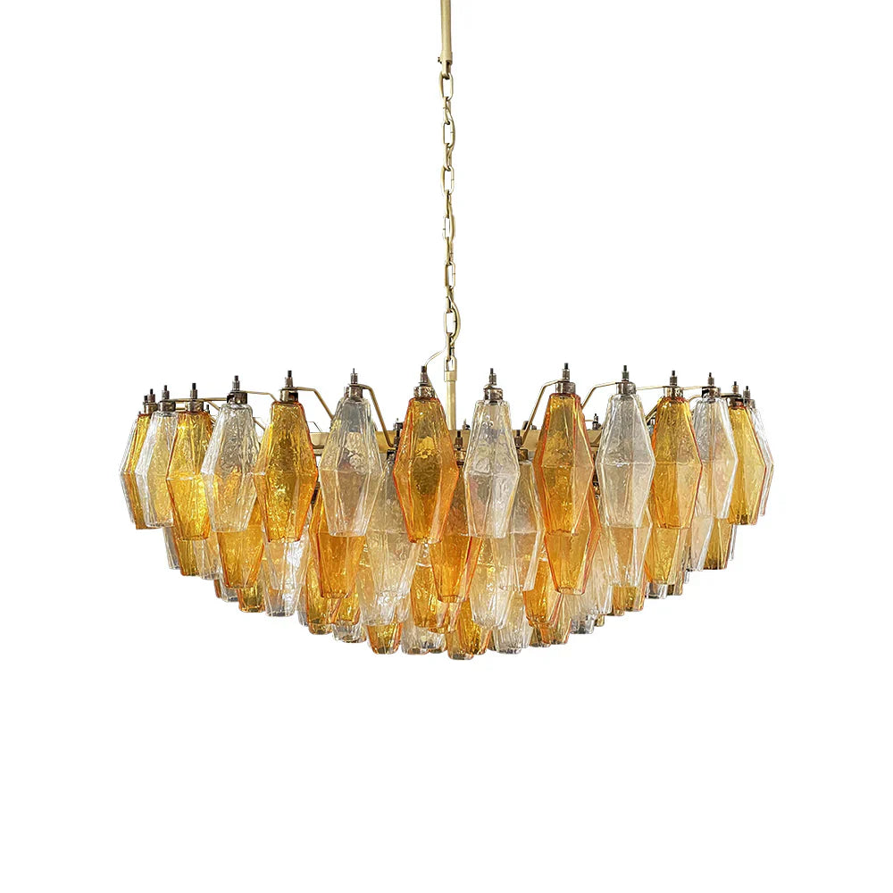 Murano Faceted Transparent Amber Glass Chandelier 35.4"