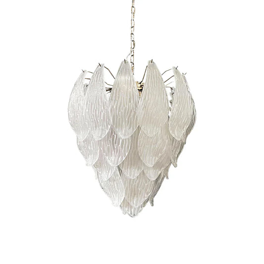 Murano Frosted Carved Glass Leaves Chandelier 21"