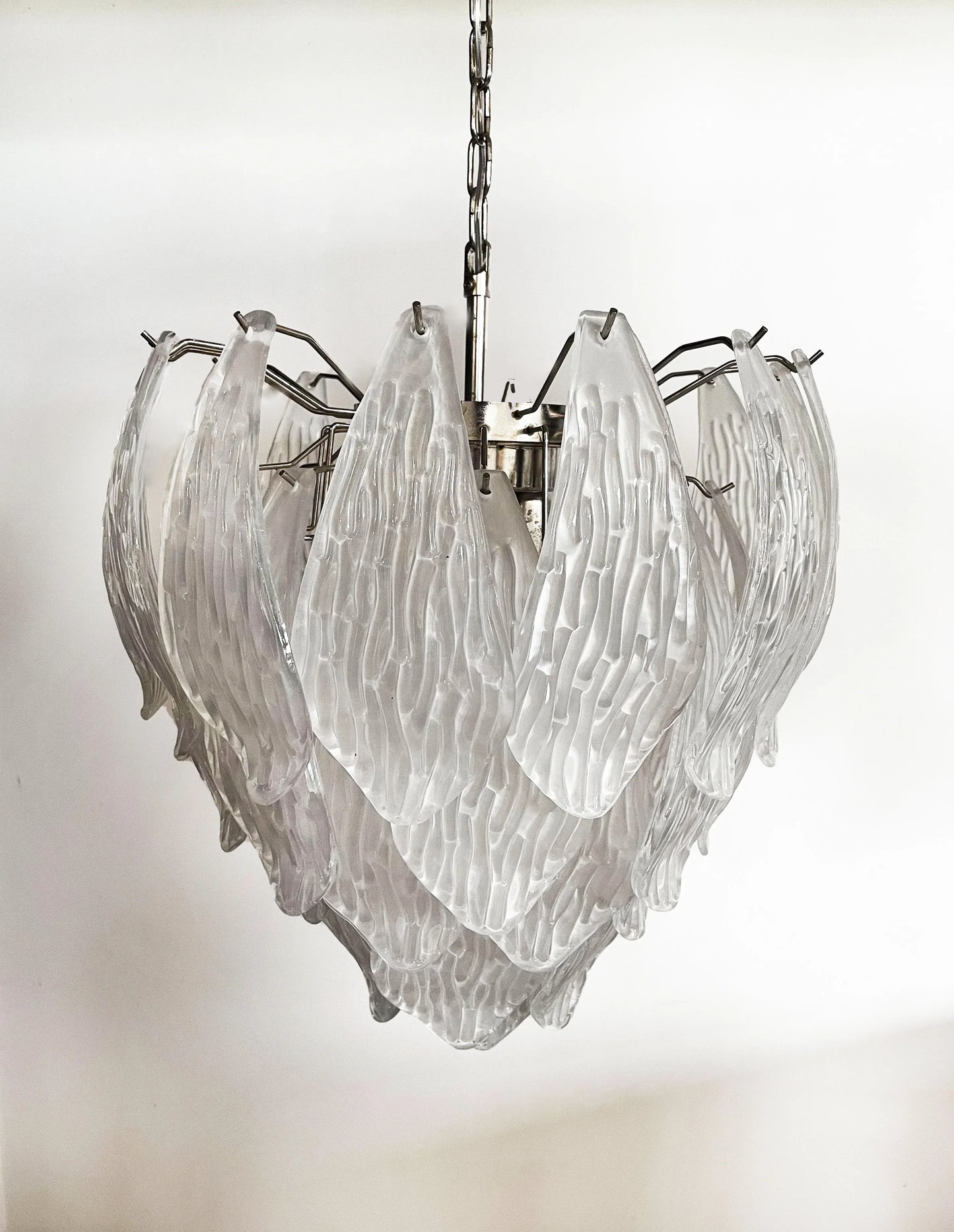 Murano Frosted Carved Glass Leaves Chandelier 21"