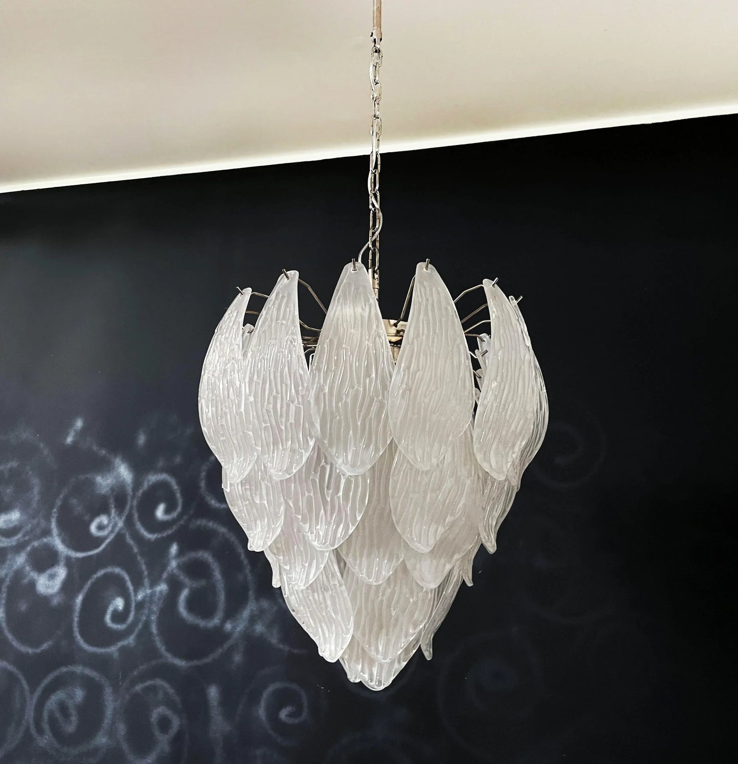 Murano Frosted Carved Glass Leaves Chandelier 21"