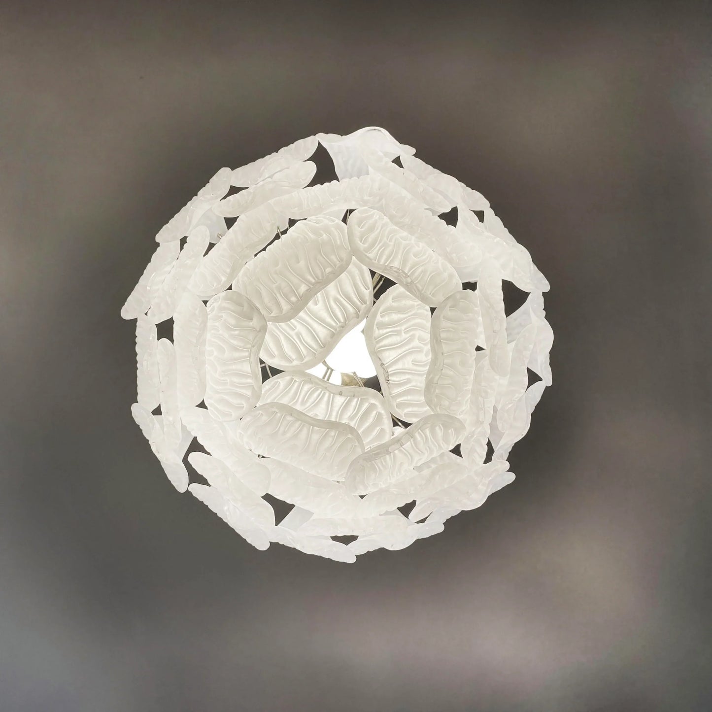 Murano Frosted Carved Glass Leaves Chandelier 21"