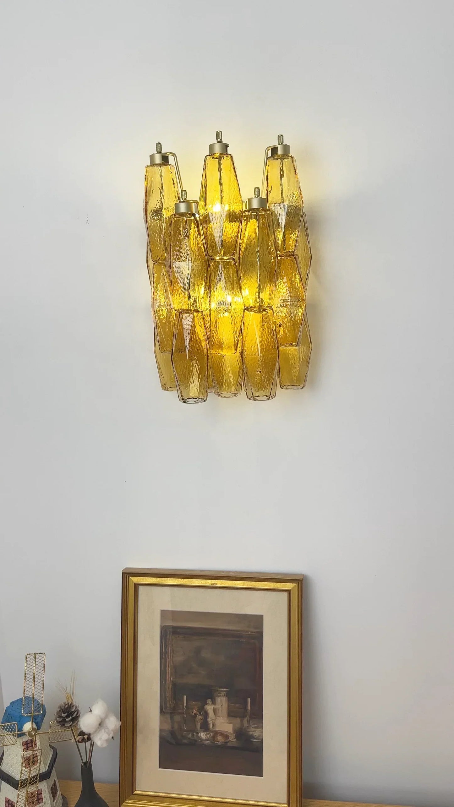 Murano Poliedri Amber Glass Wall Sconces 9.8"