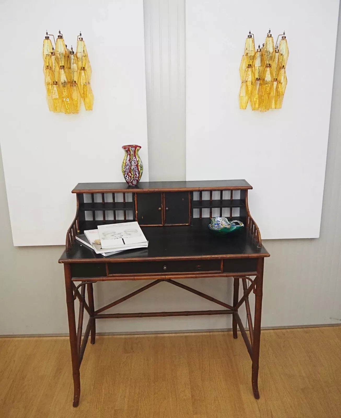 Murano Poliedri Amber Glass Wall Sconces 9.8"