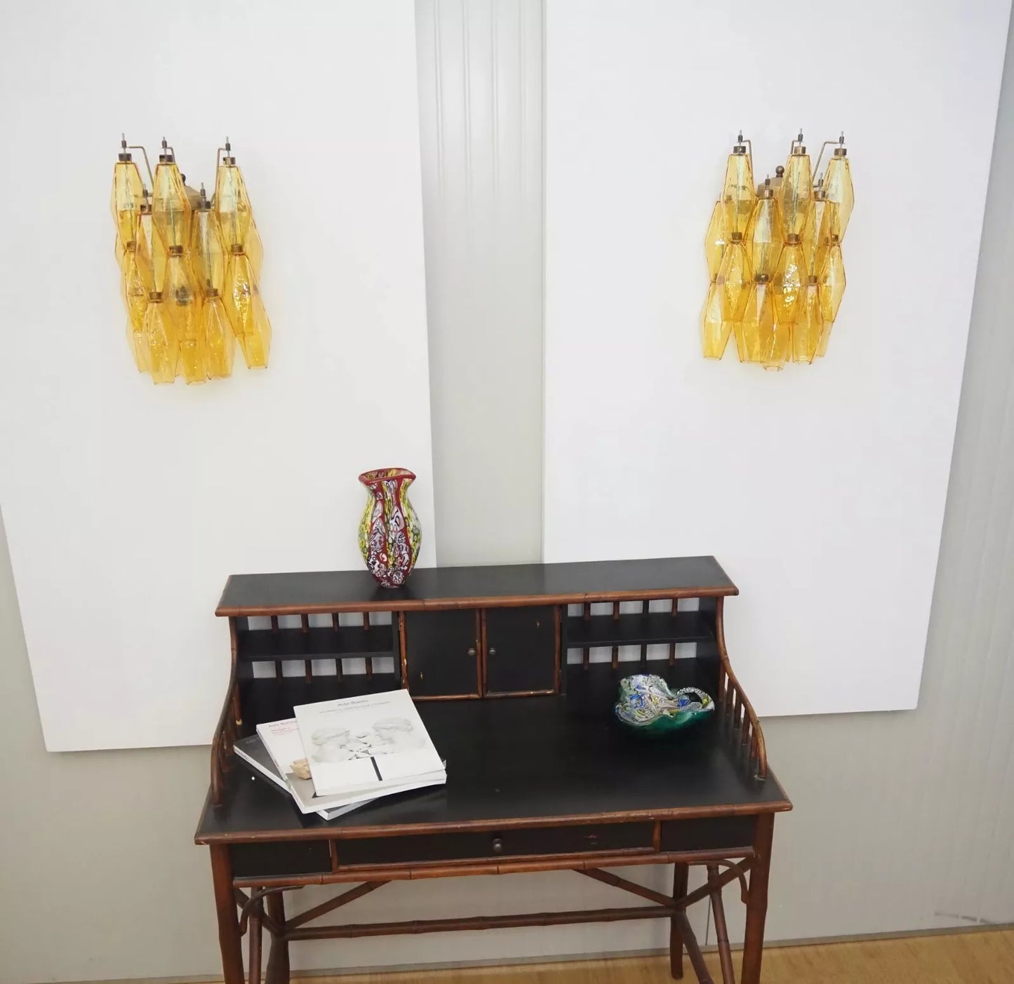 Murano Poliedri Amber Glass Wall Sconces 9.8"