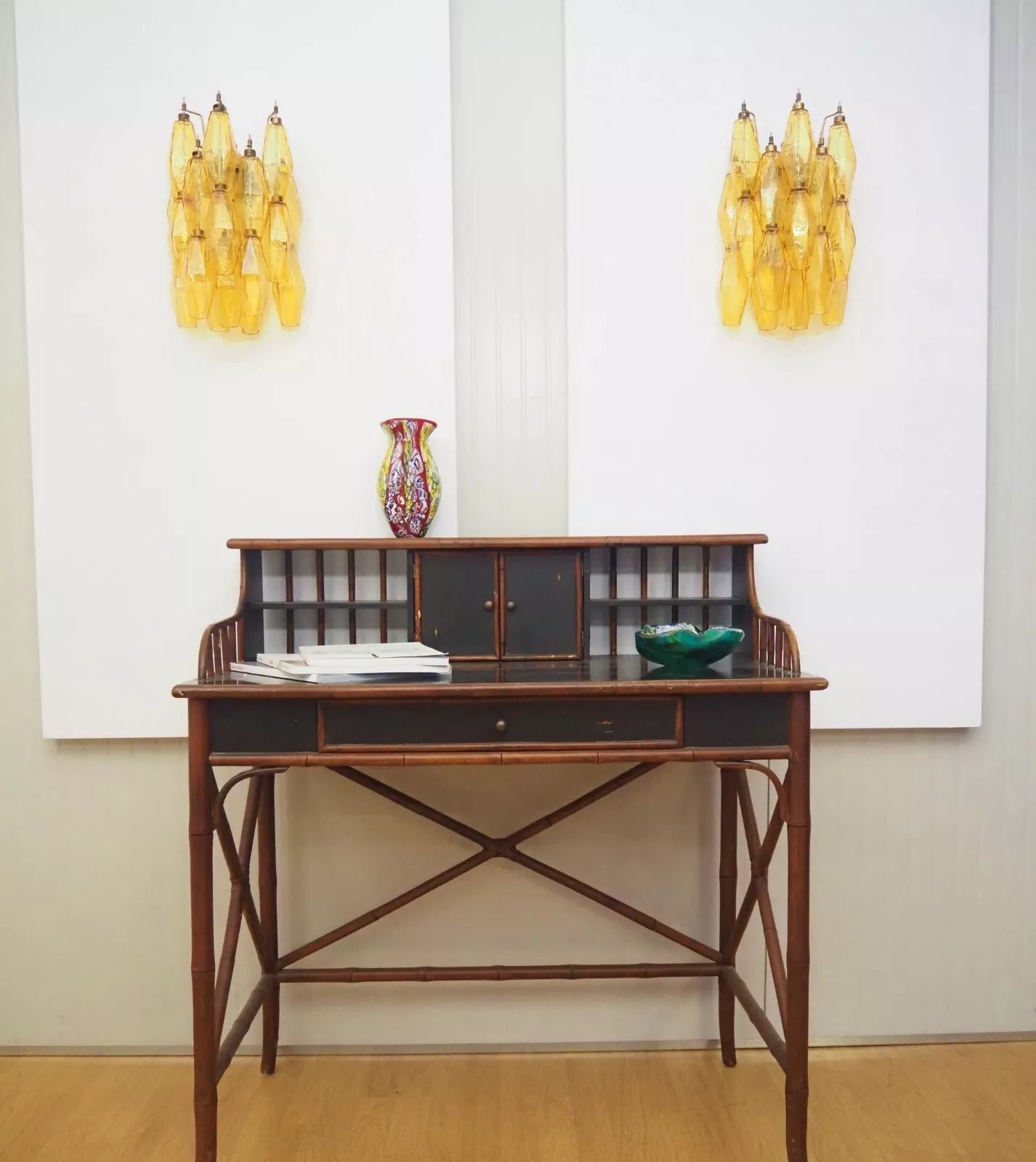 Murano Poliedri Amber Glass Wall Sconces 9.8"