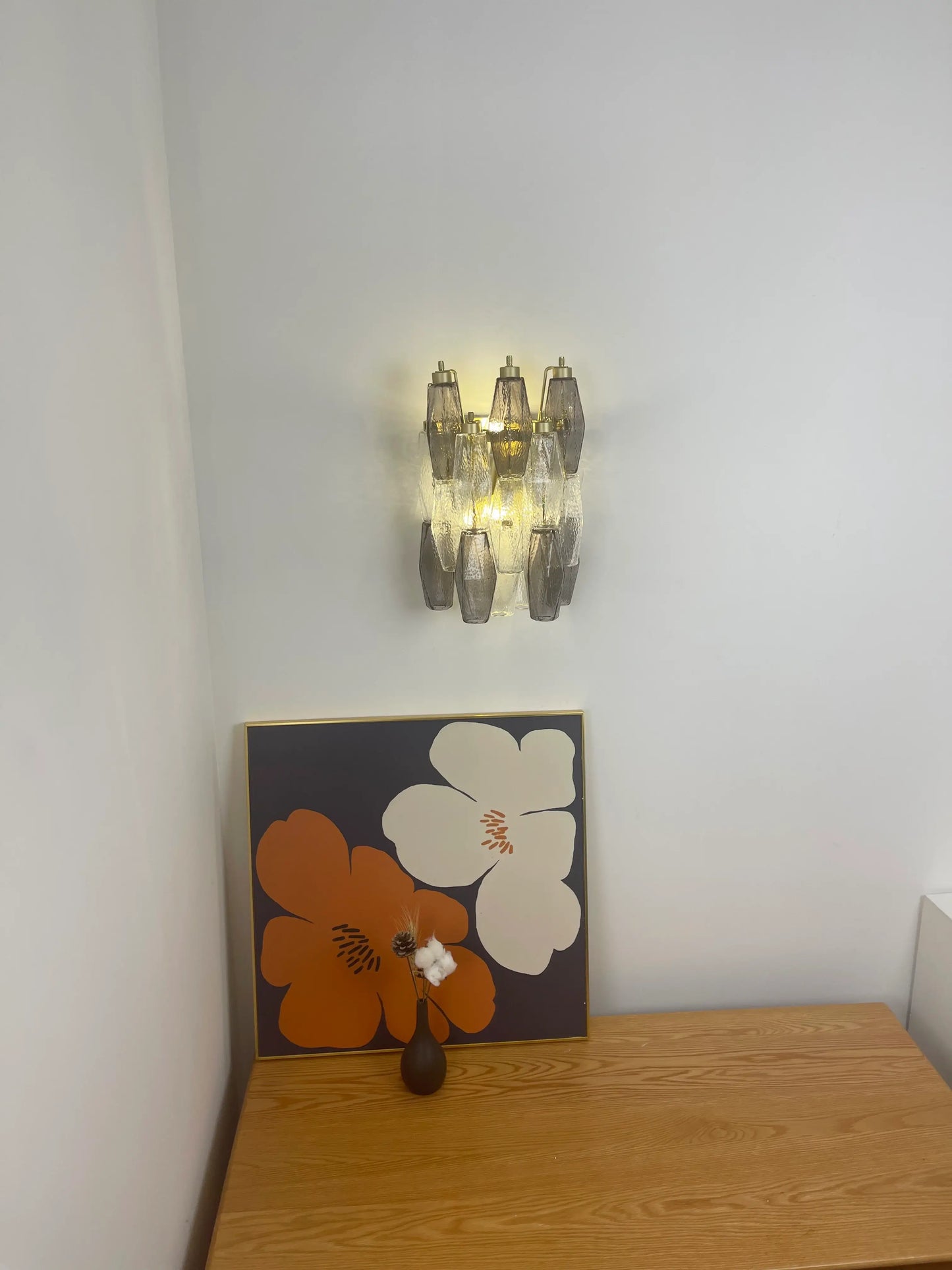 Murano Smoked Transparent Glass Wall Sconces 9.8"