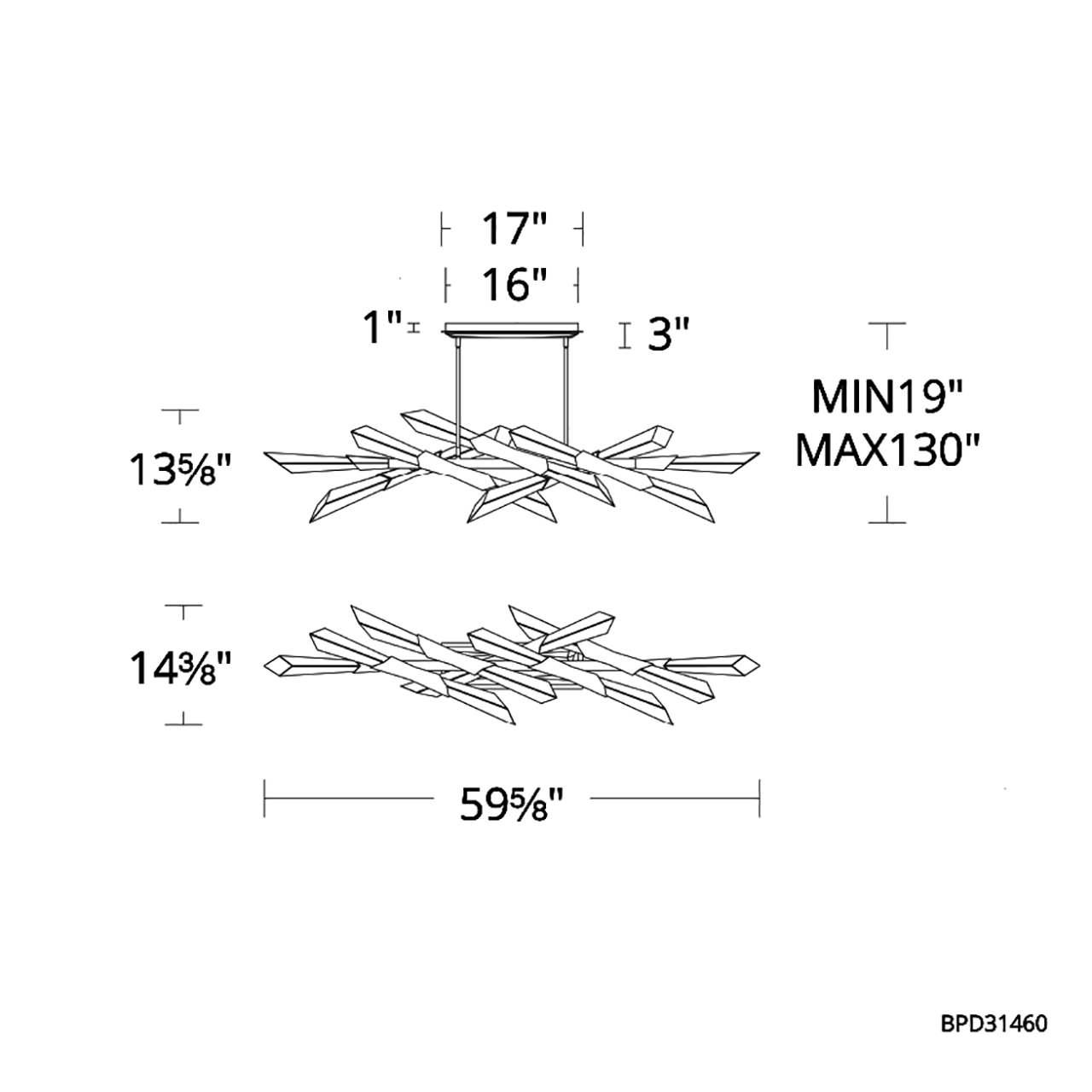 Quartz Linear Chandelier 60"W  Optic Haze Quartz