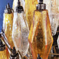 Spherical Murano Poliedri Amber Transparent Glass Chandelier 23.6"