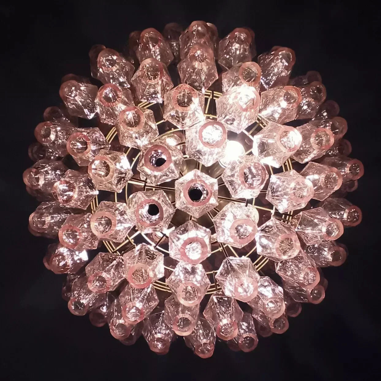 Spherical Murano Poliedri Pink Glass Chandelier 23.6"
