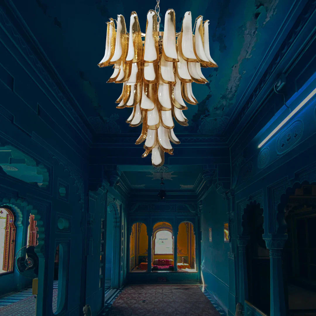 Vintage Murano Caramel Glass Petals Chandelier 31.5"