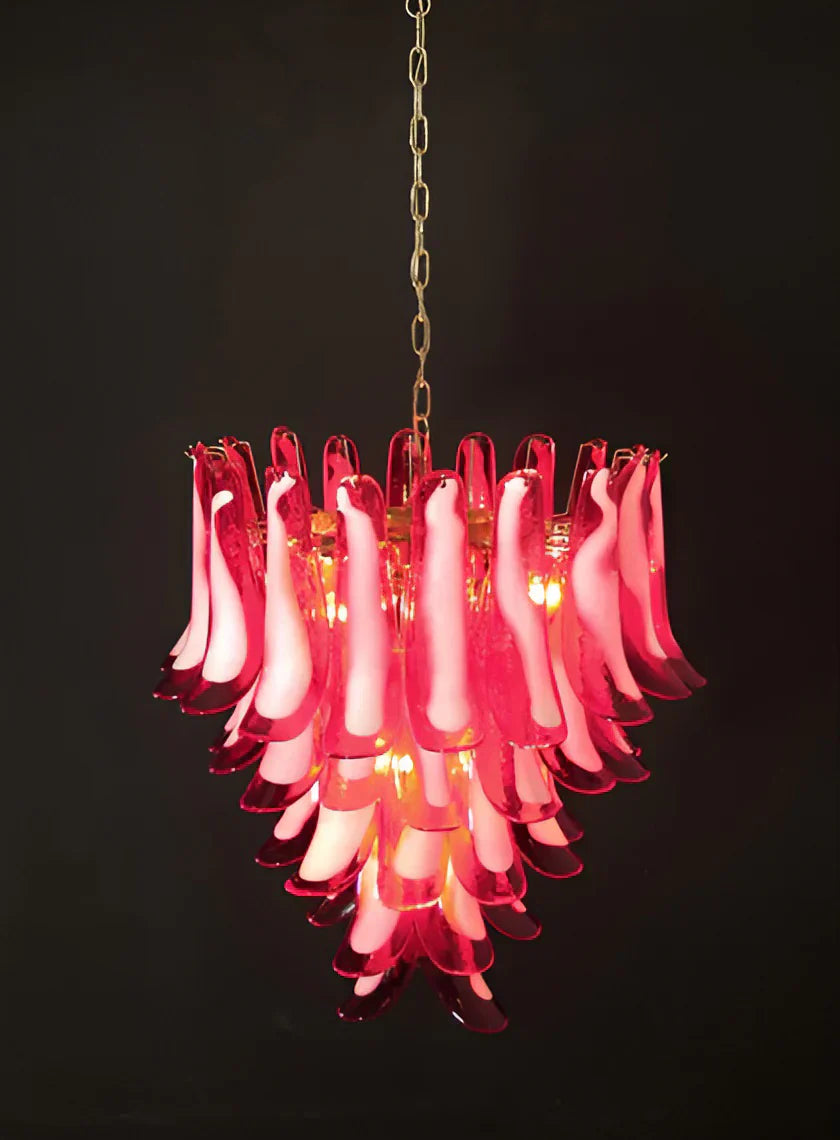 Vintage Murano Red Glass Petals Chandelier 31.5"